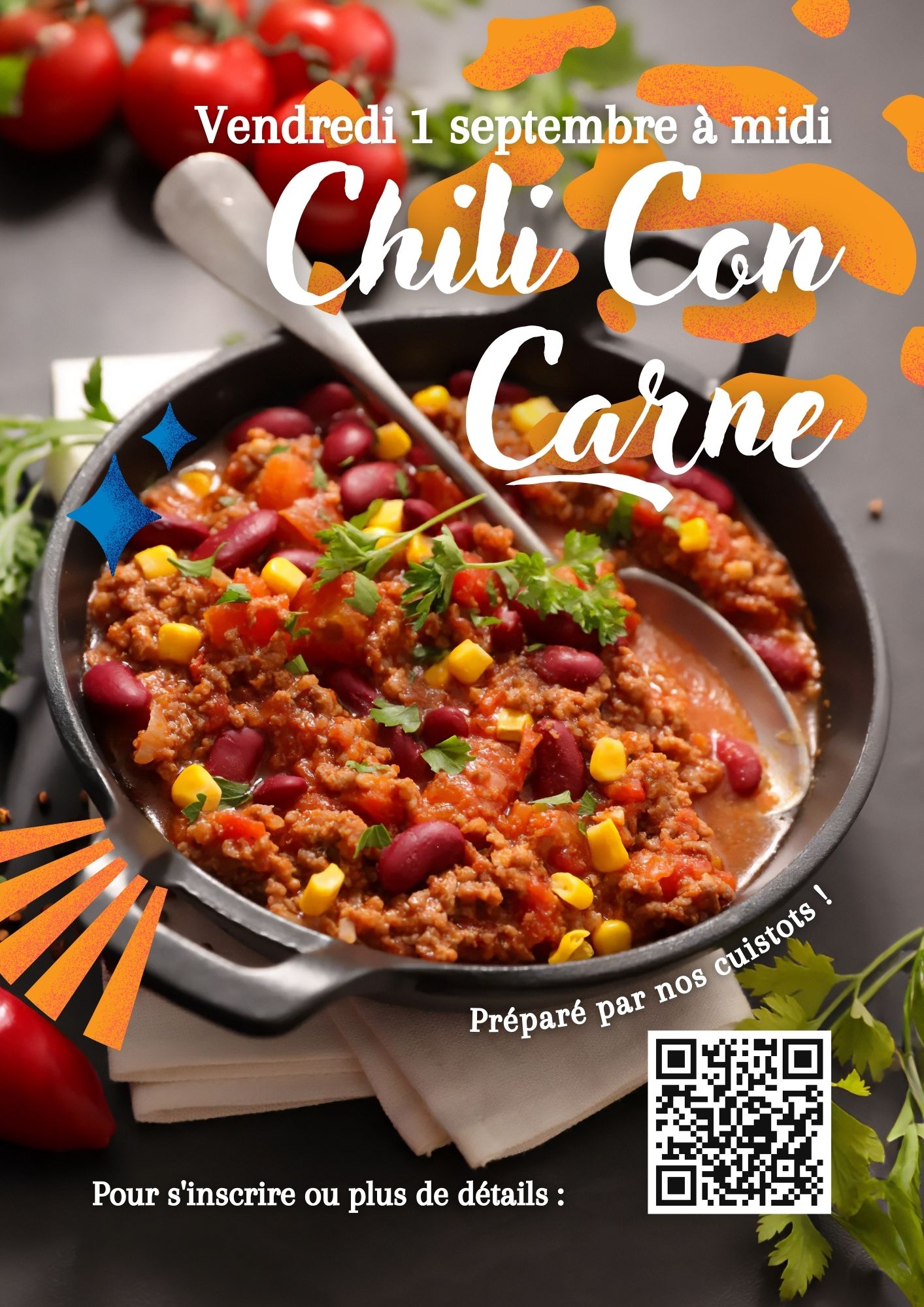 Atelier cuisine chili con carne – Affiche promotionnelle pour un événement d’entreprise