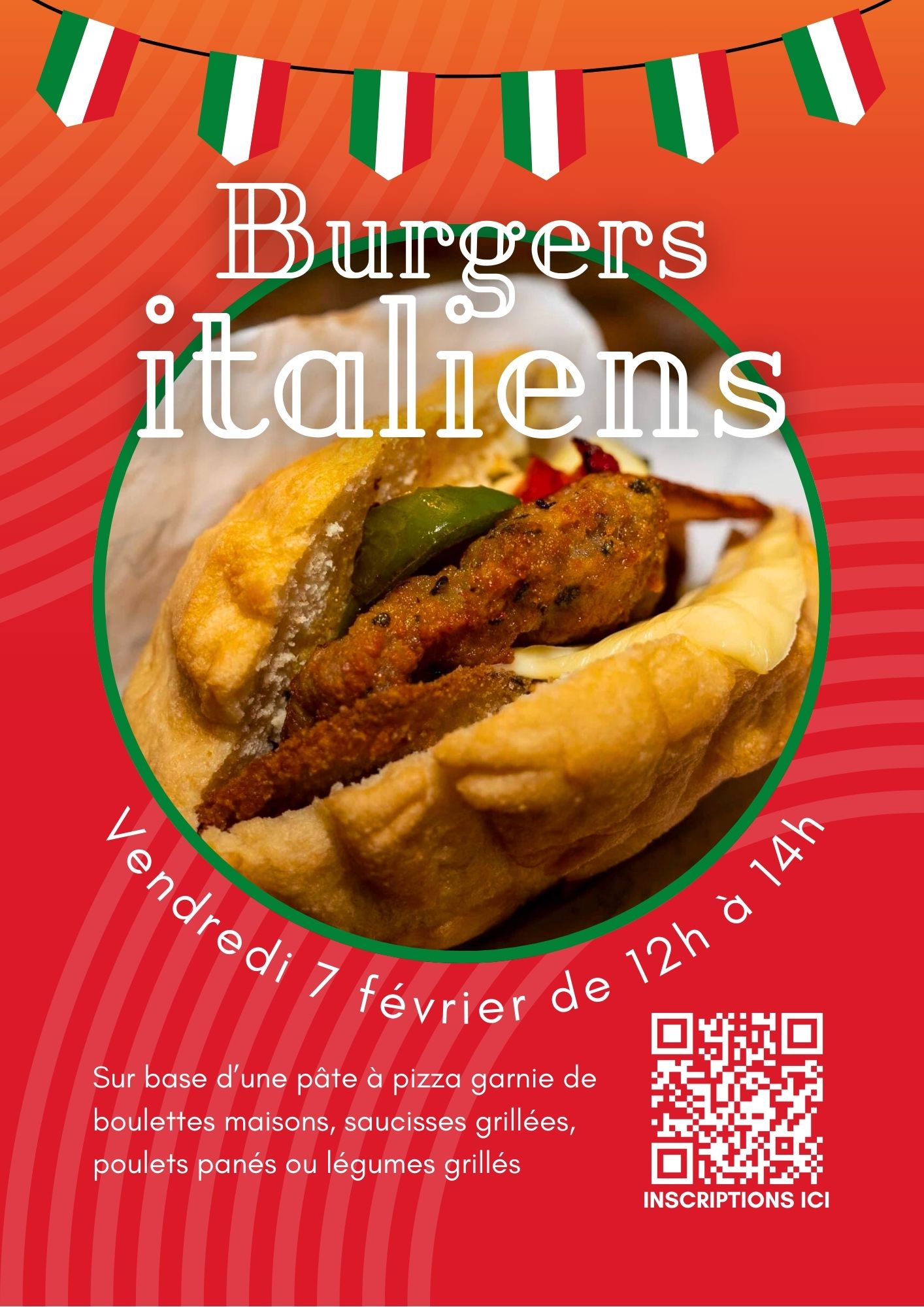 Burgers italiens – Affiche promotionnelle pour un événement d’entreprise